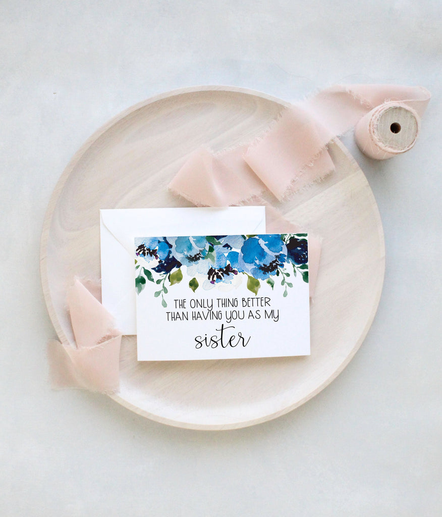 blue floral pregnancy announcement for sister