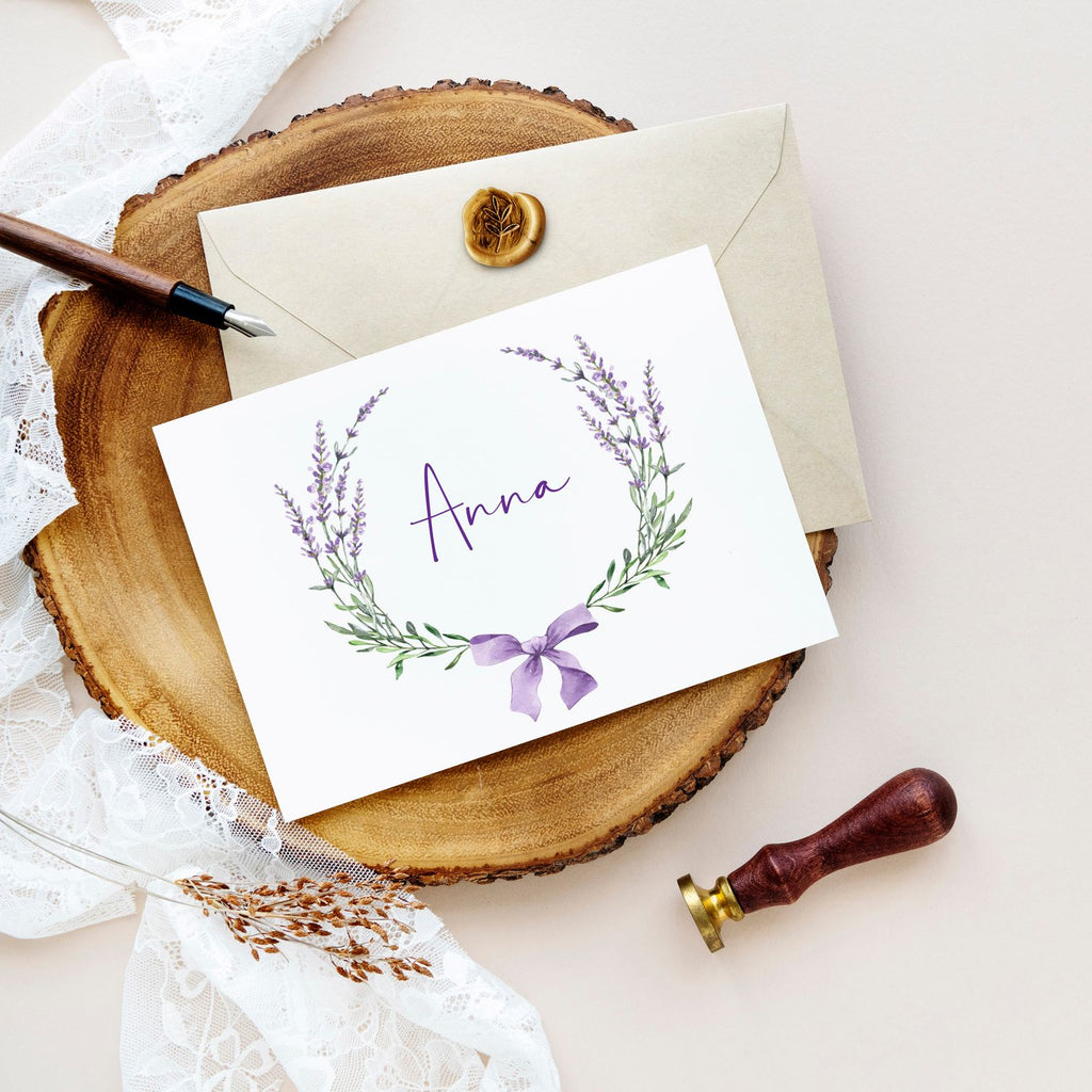 lavender wreath note cards