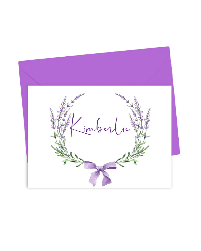 Personalized Lavender Wreath Stationery Set