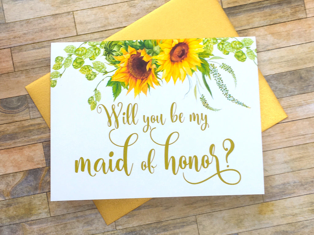 Sunflower Maid of Honor Proposal Card