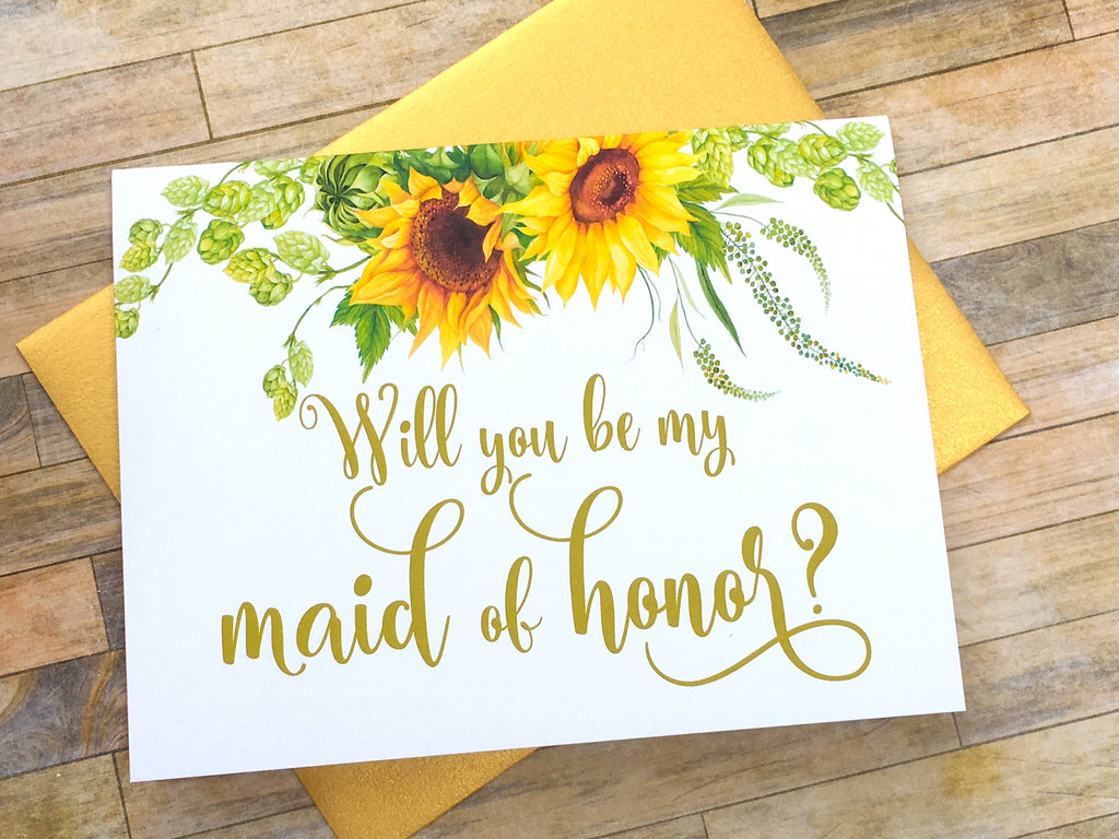 Sunflower Maid of Honor Proposal Card