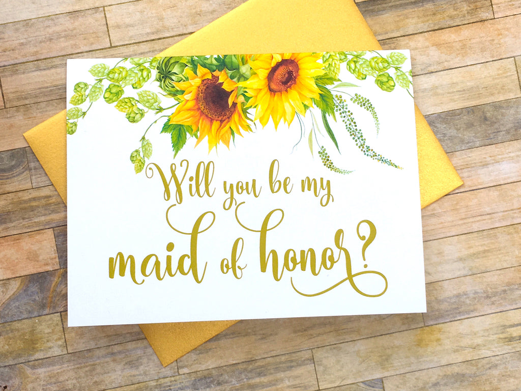 Sunflower Maid of Honor Proposal Card