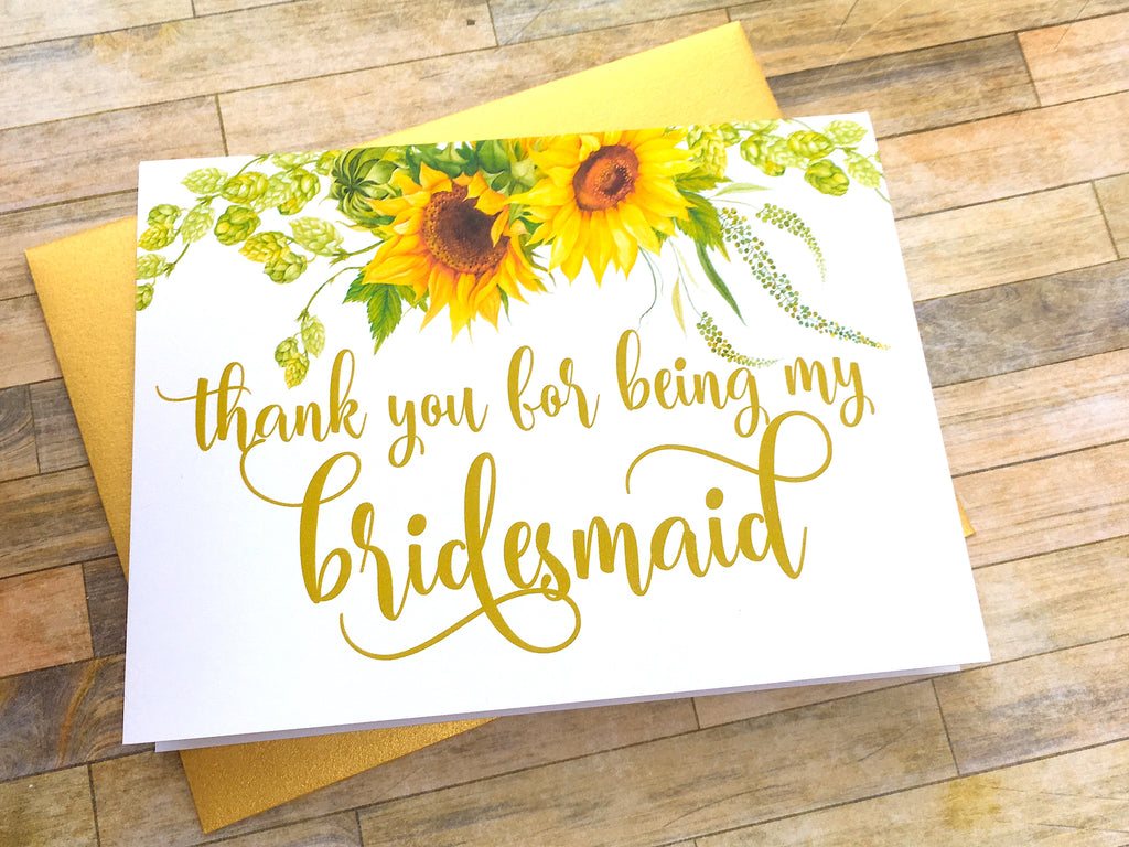 Sunflower Thank You For Being My Bridesmaid Card