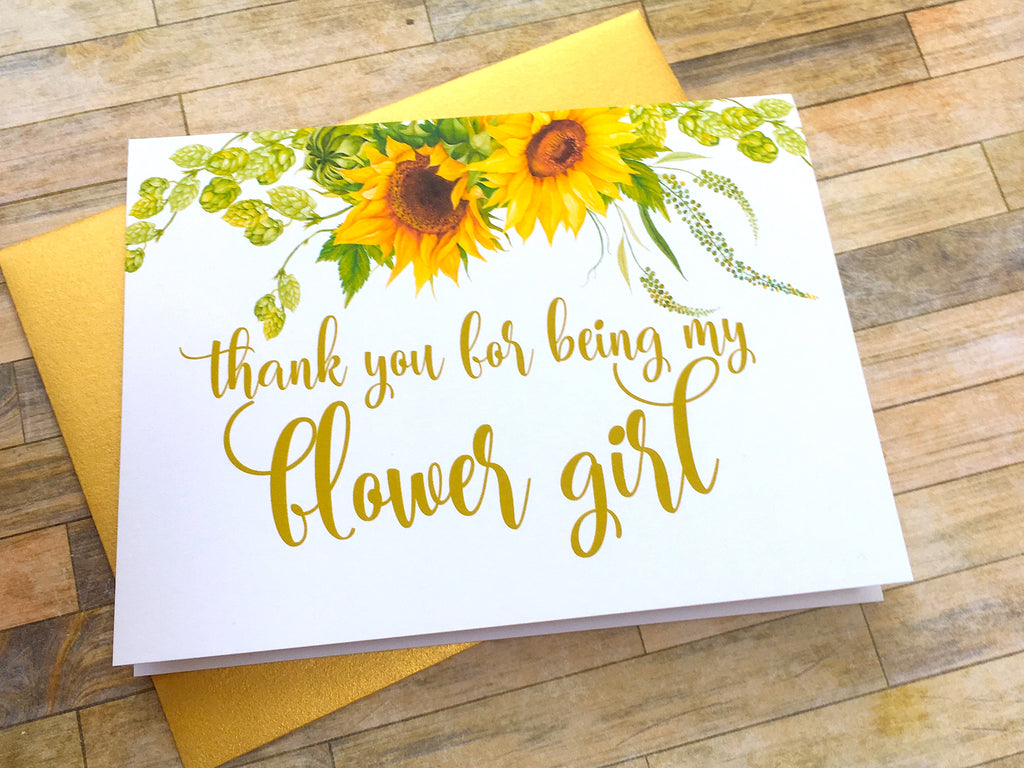 Sunflower Thank You For Being My Flower Girl Card