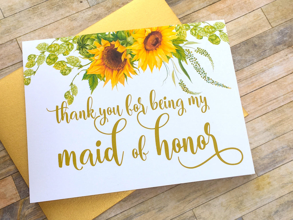Sunflower Maid of Honor Thank You Card