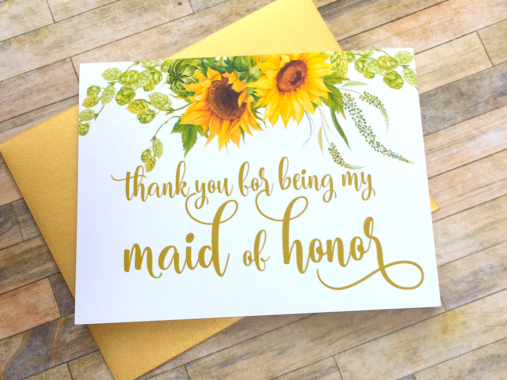 Sunflower Maid of Honor Thank You Card