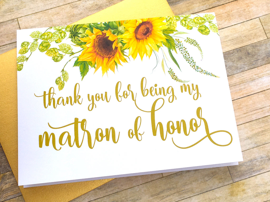 Sunflower Matron of Honor Thank You Card