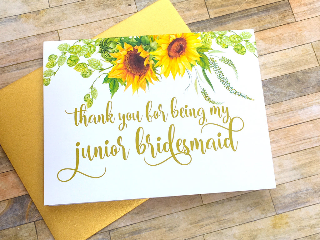 Sunflower Junior Bridesmaid Thank You Card