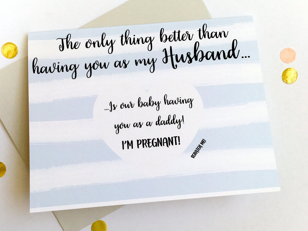 Husband to Daddy Striped Scratch Off Pregnancy Announcement