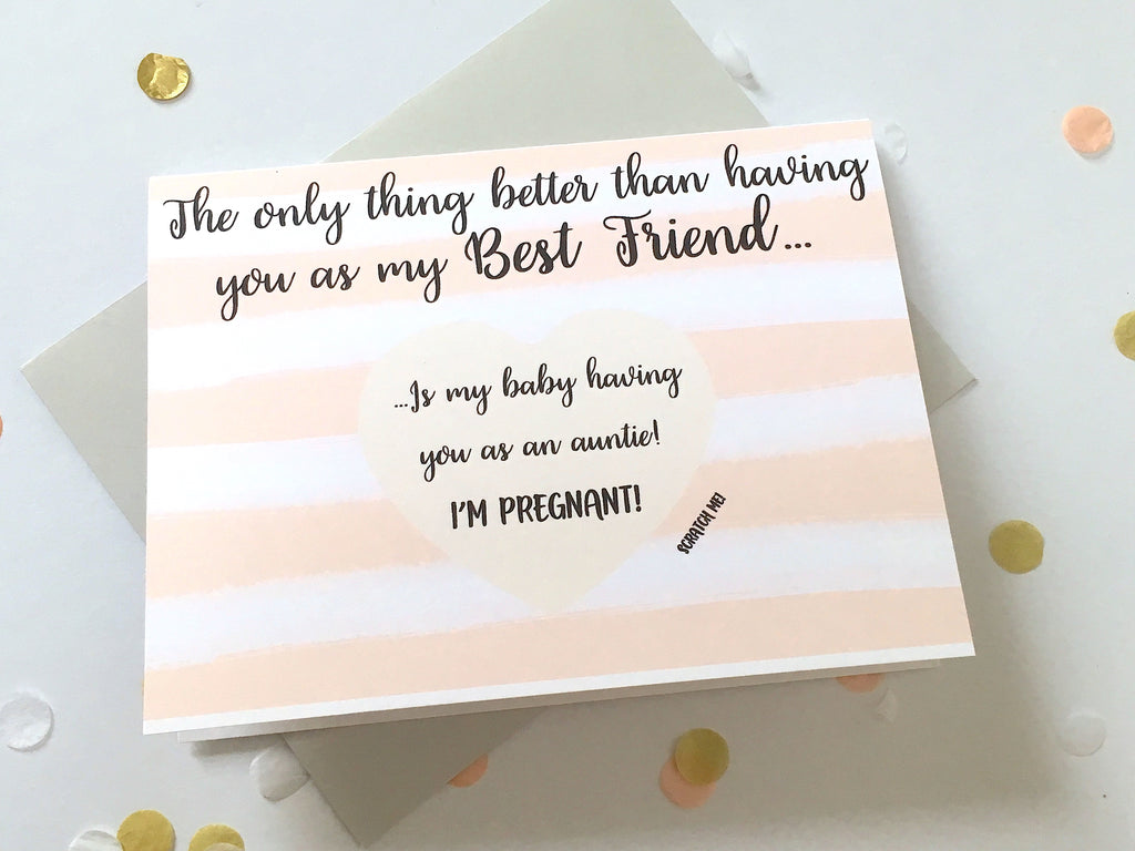 Stripes Best Friend to Auntie Scratch Off Pregnancy Announcement