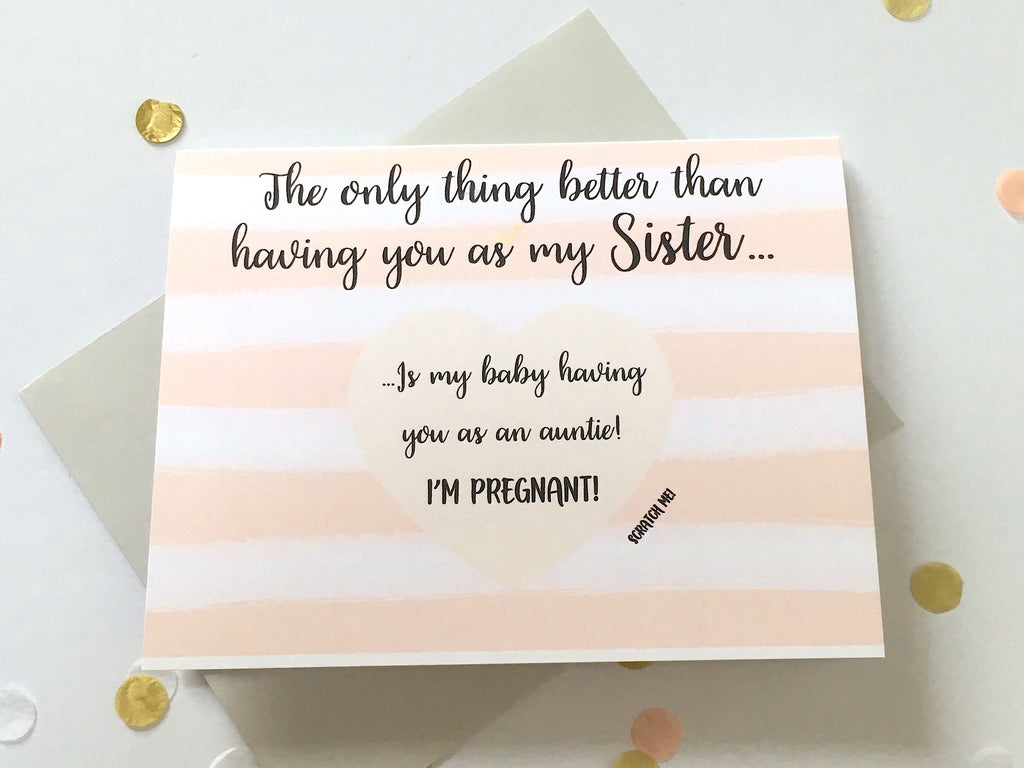 Striped Sister to Auntie Scratch Off Pregnancy Announcement