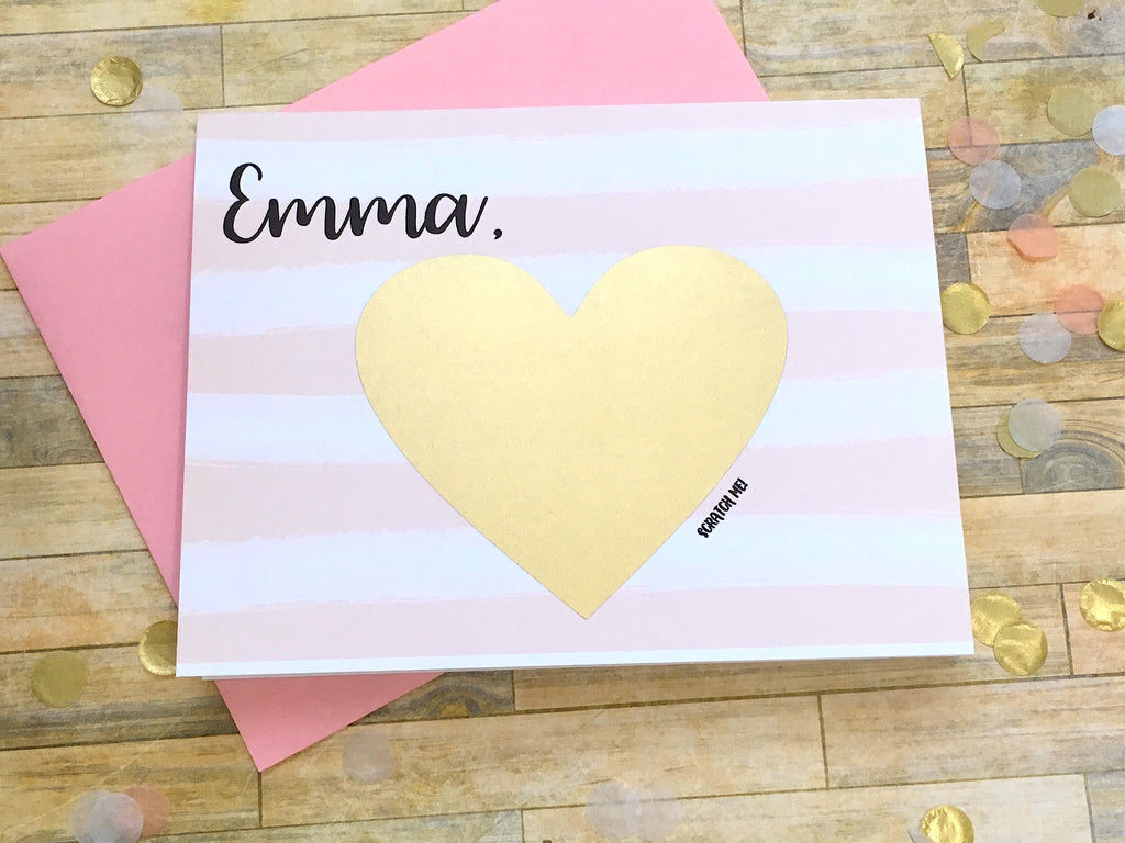 Pink Stripes Scratch Off Will You Be My Flower Girl Proposal Card Personalized