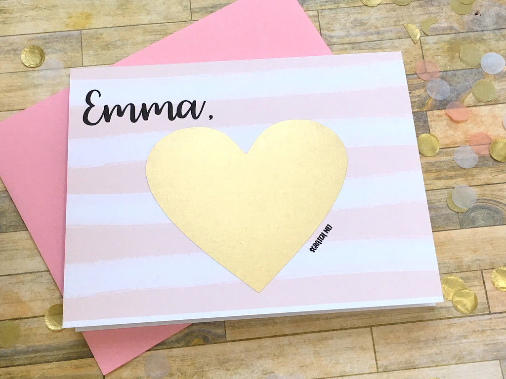 Pink Stripes Scratch Off Will You Be My Flower Girl Proposal Card Personalized