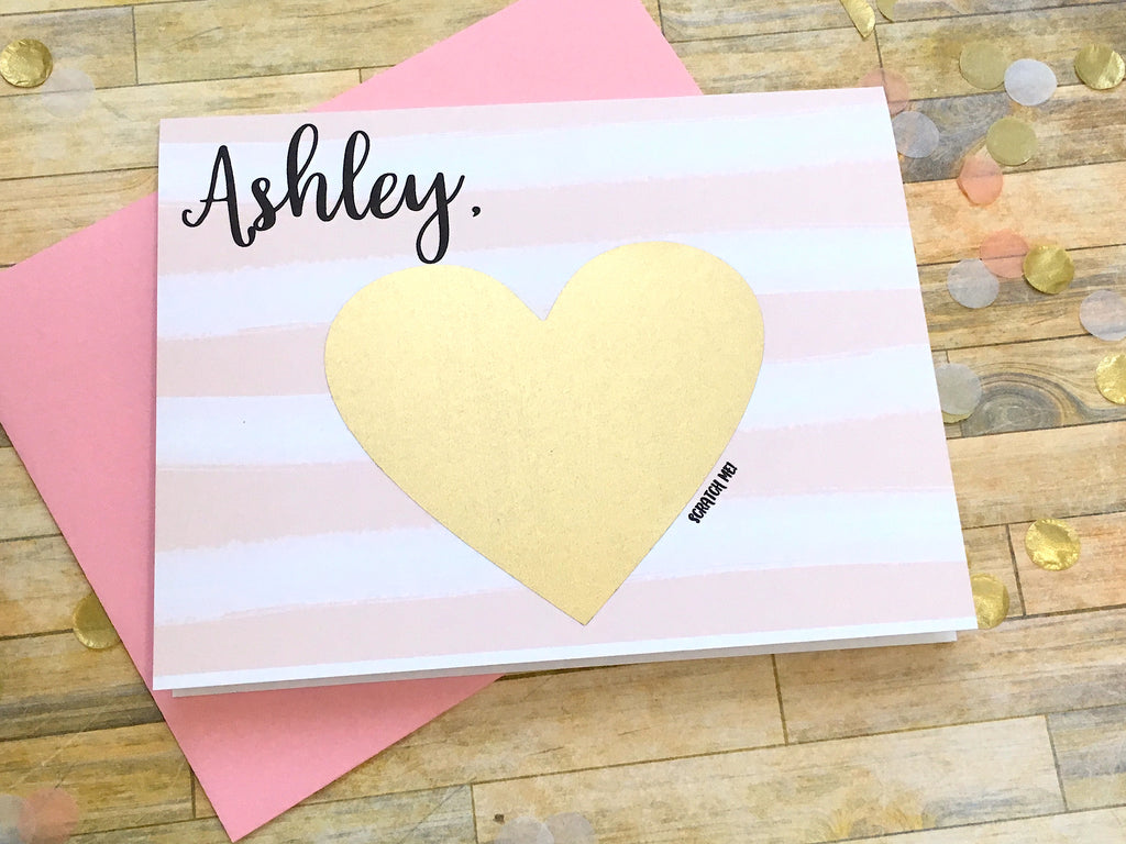 Pink Stripes Scratch Off Will You Be My Maid of Honor Proposal Card Personalized