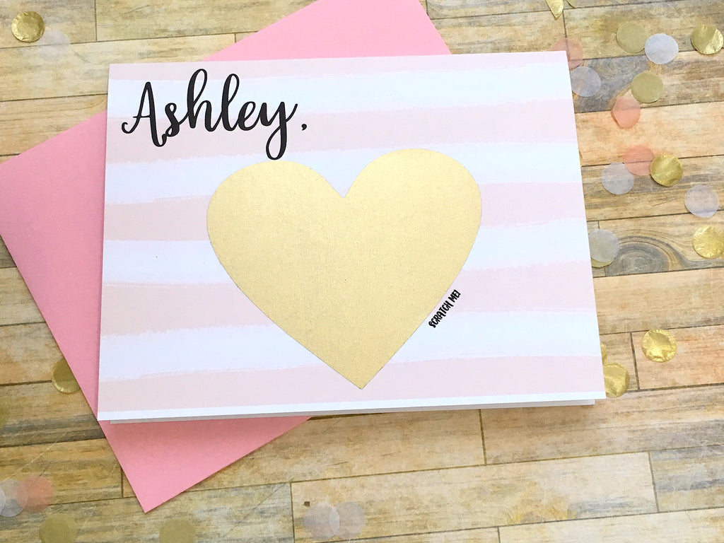 Pink Stripes Scratch Off Will You Be My Maid of Honor Proposal Card Personalized