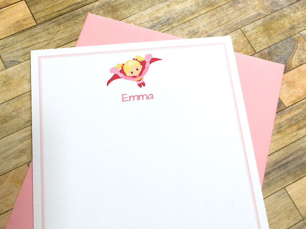 Girls Super Hero Personalized Note Cards