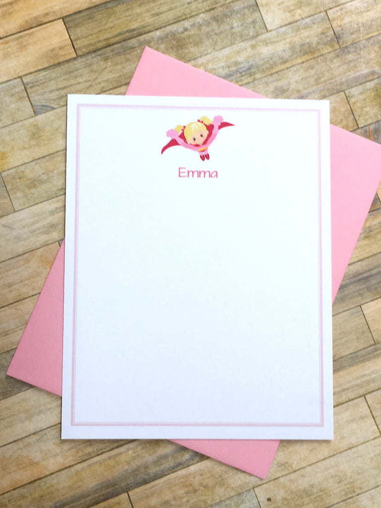 Girls Super Hero Personalized Note Cards