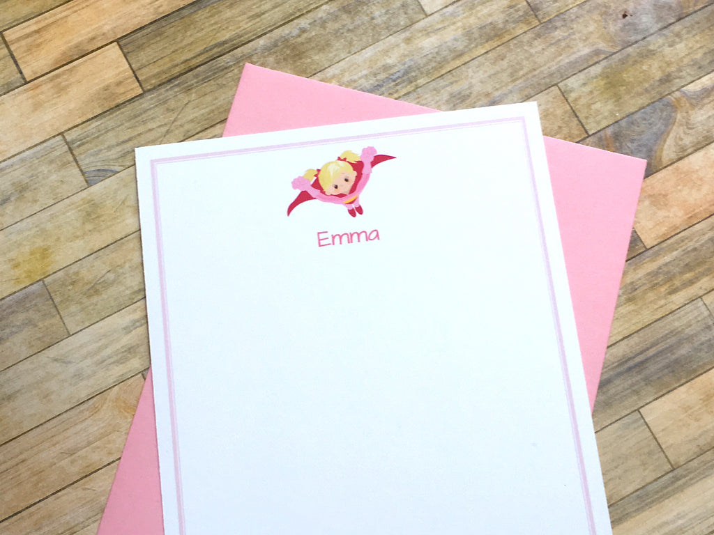 Girls Super Hero Personalized Note Cards
