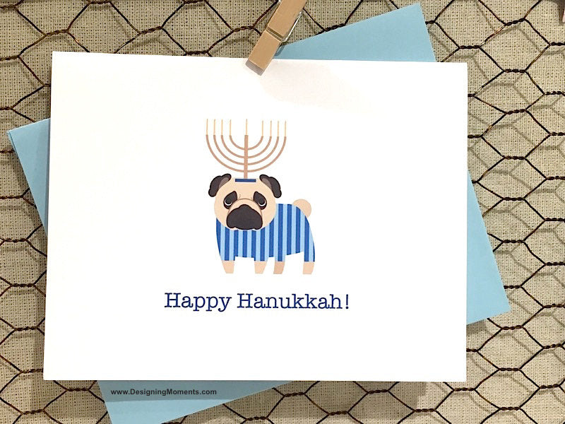 Pug Menorah Hannukah Cards