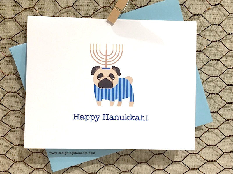 Pug Menorah Hannukah Cards