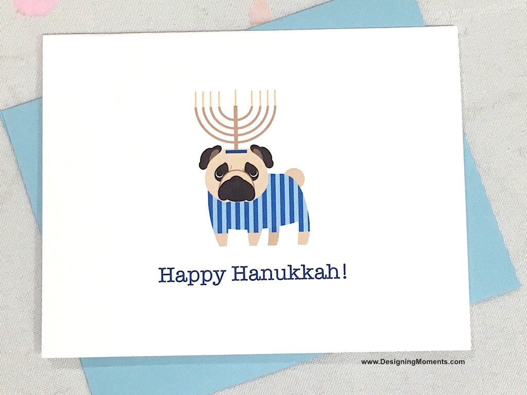 Pug Menorah Hannukah Cards