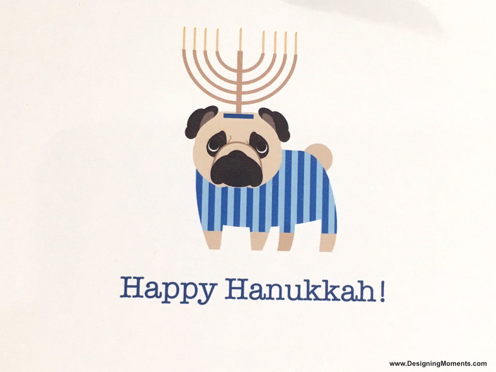 Pug Menorah Hannukah Cards