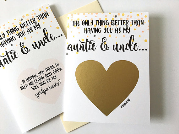 Auntie and Uncle Godparent Proposal Scratch Off Card