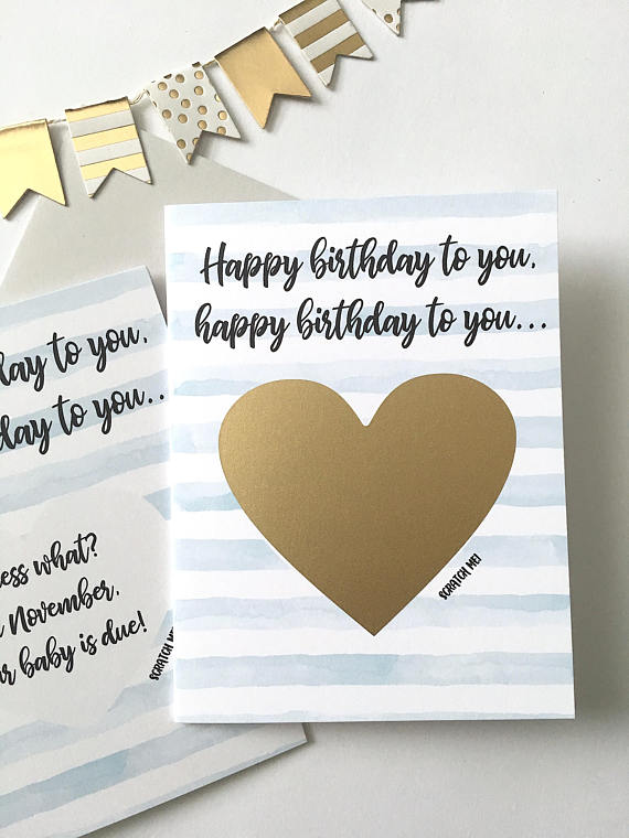 Birthday Surprise Pregnancy Scratch Off Card with Personalized Month