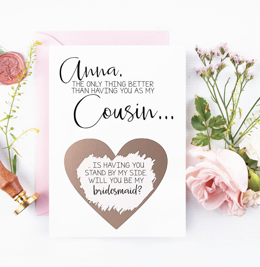 Personalized Cousin Flower Girl Proposal Rose Gold Scratch Off