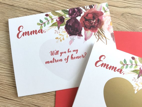 Matron of Honor Scratch Off Proposal with Custom Name