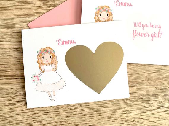 Little Girl Flower Girl Scratch Off Proposal with Custom Name