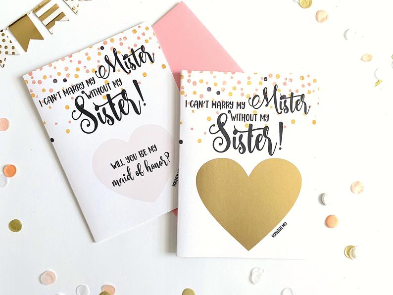 I Cant Marry My Mister Without My Sister Maid Of Honor Proposal Scratch Off Card