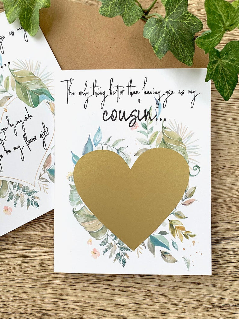 Lush Green Flower Girl Scratch Off Proposal for Cousin