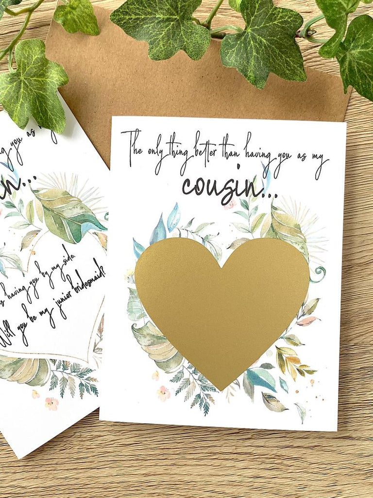 Cousin Junior Bridesmaid Scratch Off Proposal Rustic Greenery