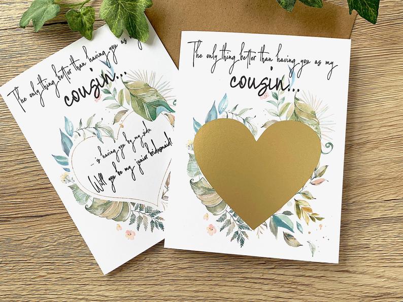 Cousin Junior Bridesmaid Scratch Off Proposal Rustic Greenery