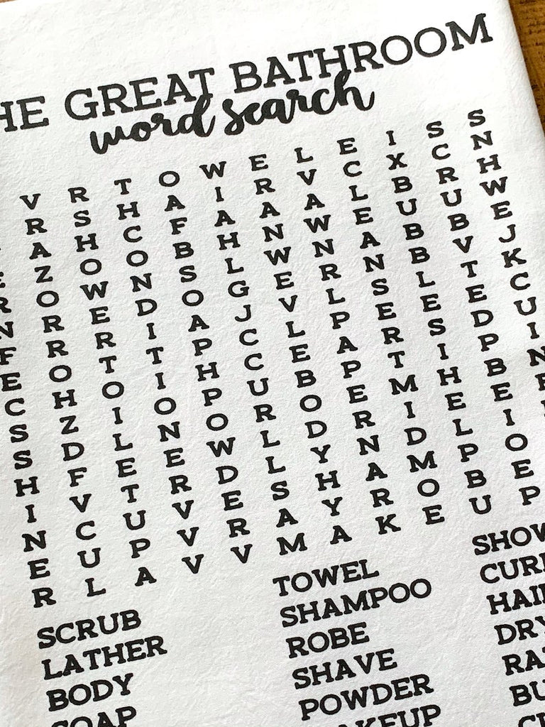 The Great Bathroom Word Search - Funny hand towel for the bathroom