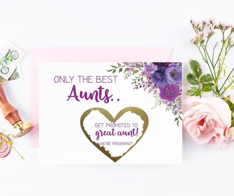 Pregnancy announcement for Aunt violets with gold scratch off