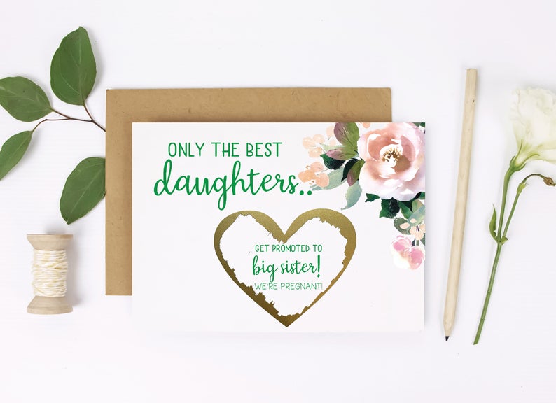 Gold foil dusty rose daughter promoted to big sister