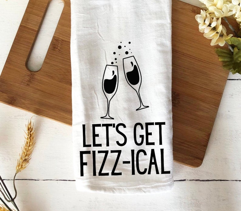 Let's get fizz-ical brunch tea towel