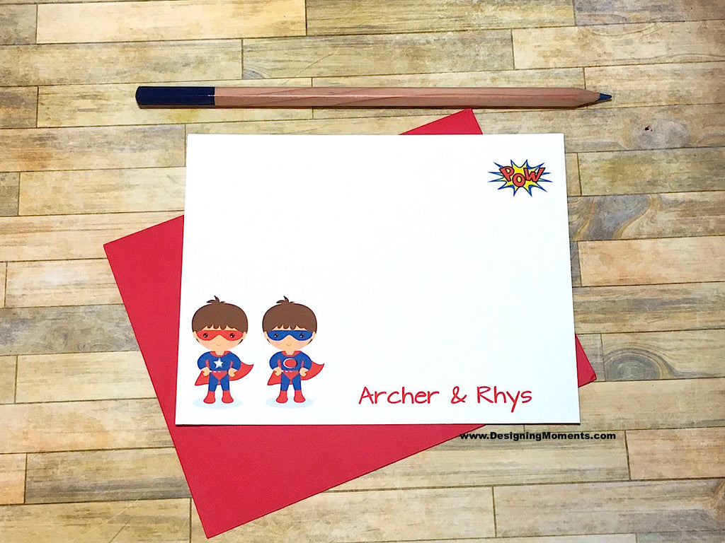 Twin Boys Super Hero Personalized Stationery