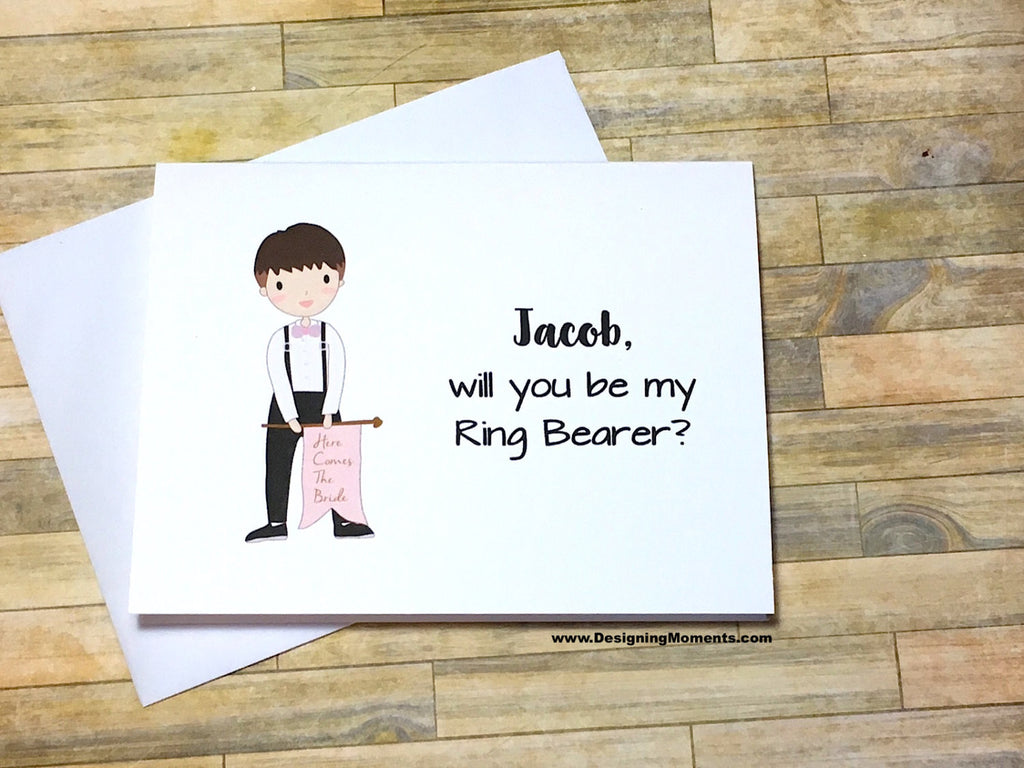 Ring Bearer with Flag Personalized Proposal Card