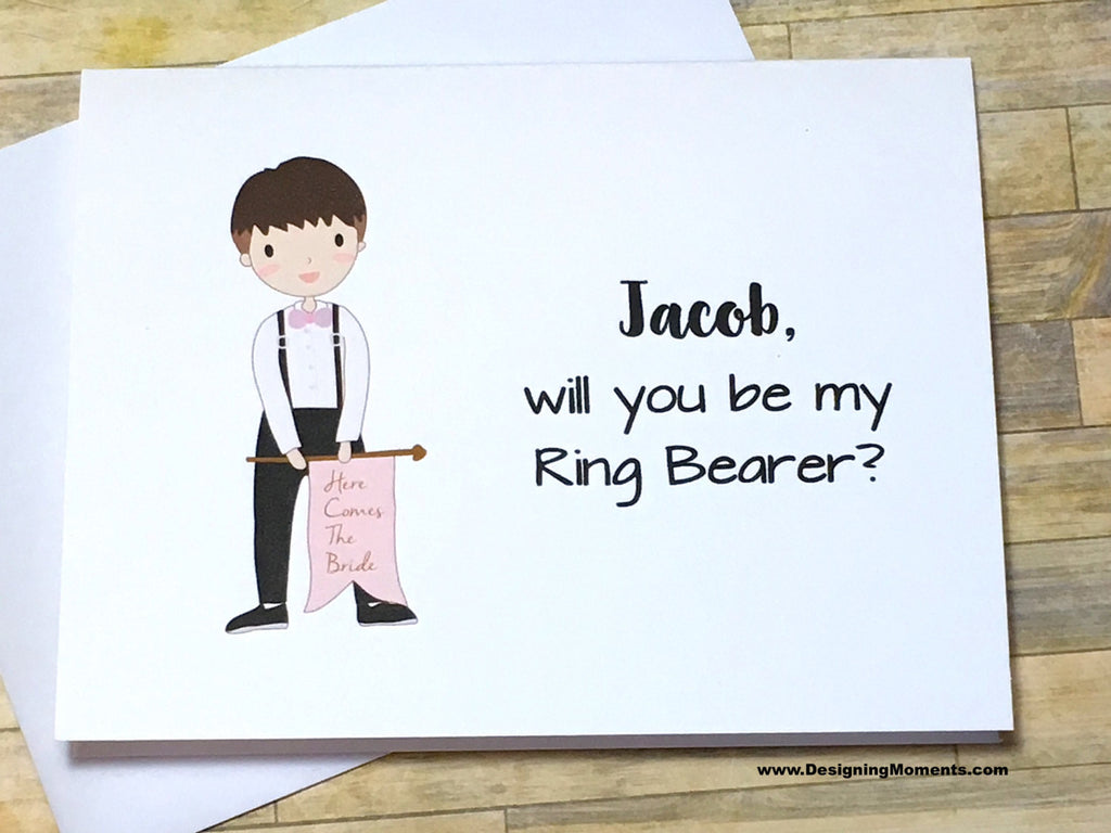 Ring Bearer with Flag Personalized Proposal Card