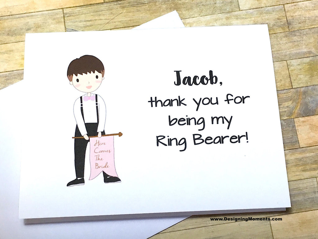 Ring Bearer with Flag Personalized Thank You Note Card