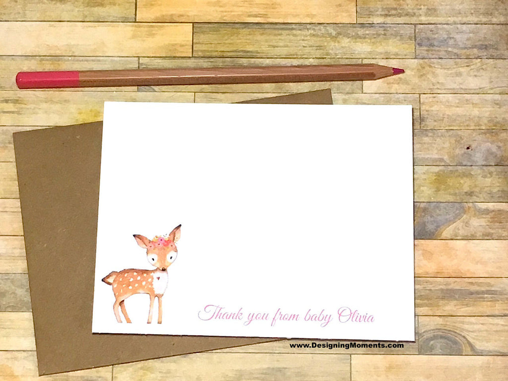 Pink Fawn Personalized Baby Thank You Cards
