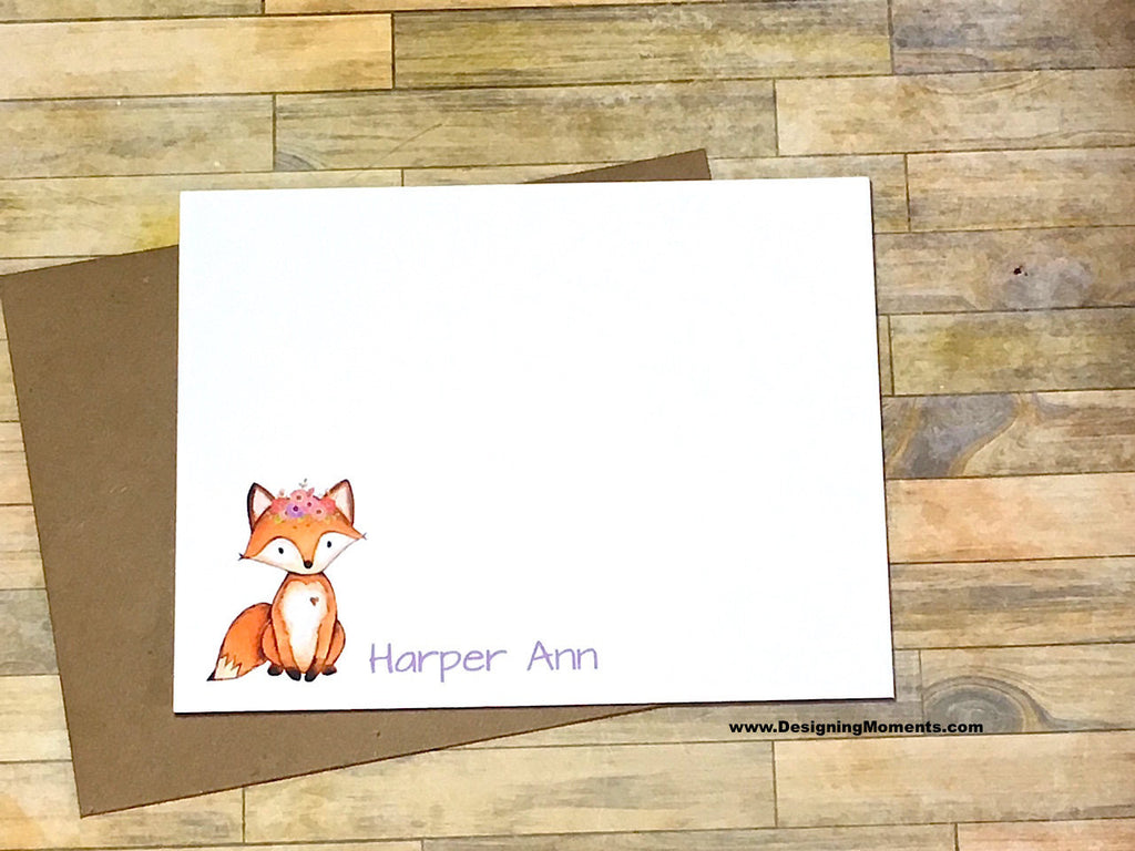 Fox Girls Watercolor Personalized Note Cards