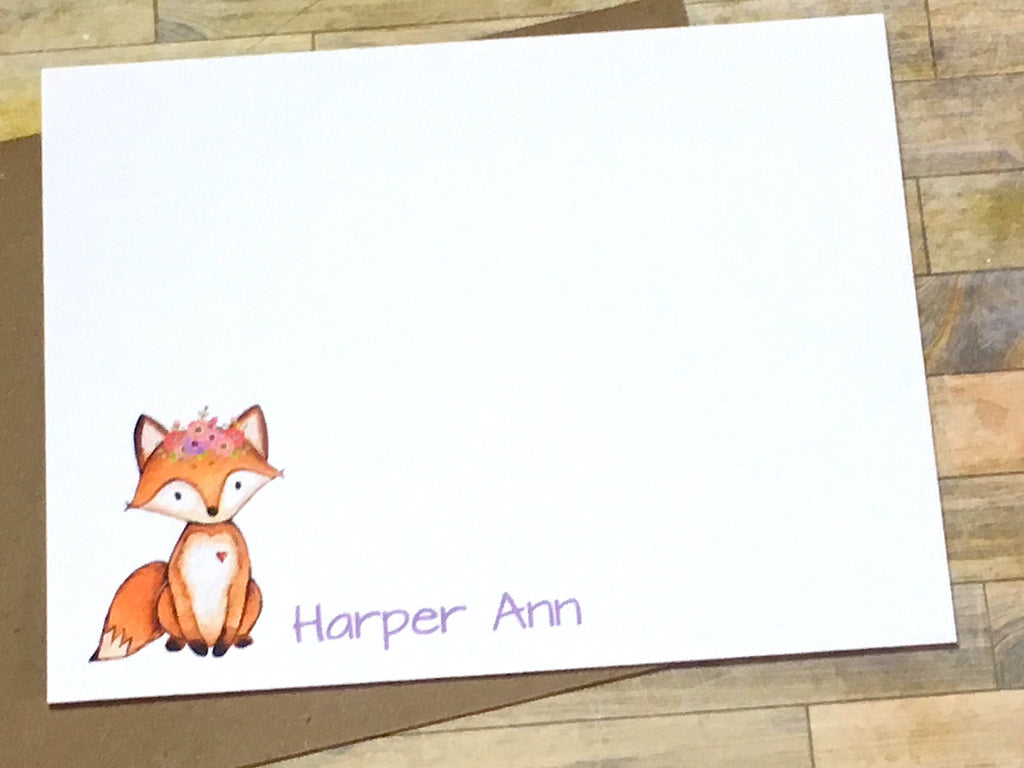 Fox Girls Watercolor Personalized Note Cards