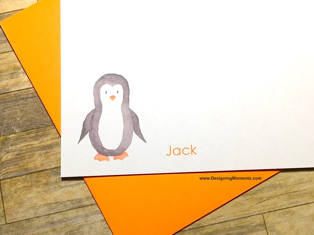 Penguin Personalized Watercolor Flat Cards