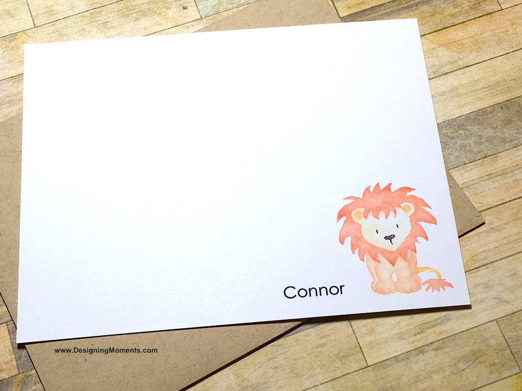 Lion Watercolor Personalized Flat Cards