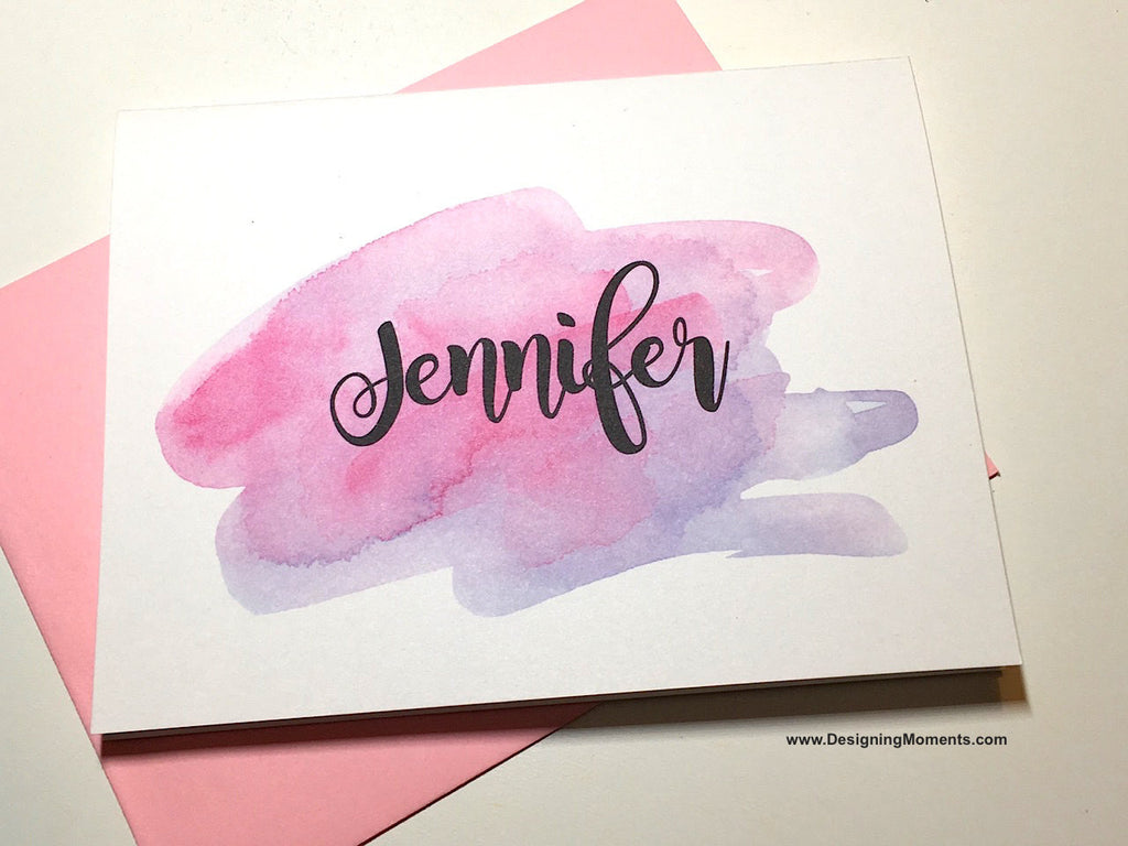Watercolor Brush Calligraphy Personalized Note Cards