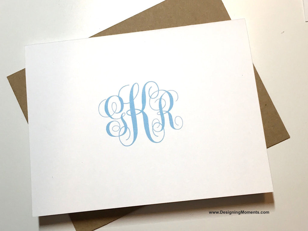 Baby Blue Monogram Flat Cards